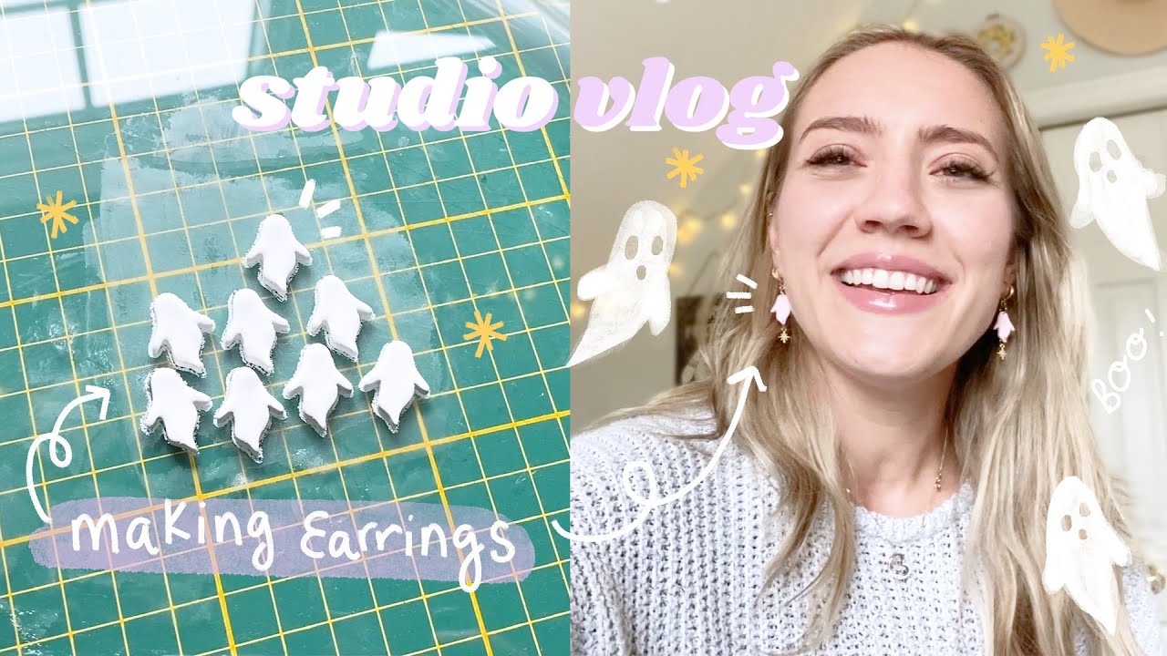 STUDIO VLOG 24| Making Polymer Clay Earrings!! GIANT unboxing & new hair!! 💜✨👻