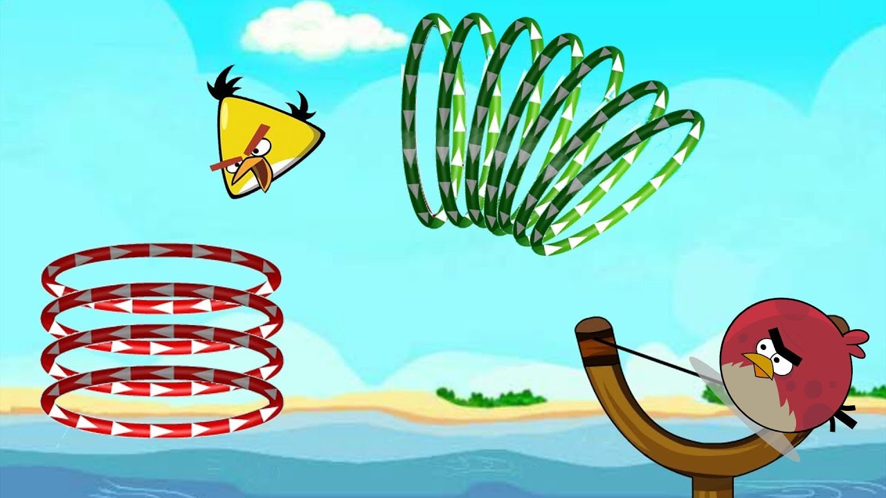 Angry Birds Slingshot Fun 2 - SHOOTING CHUCK AND RED THROUGH RING!