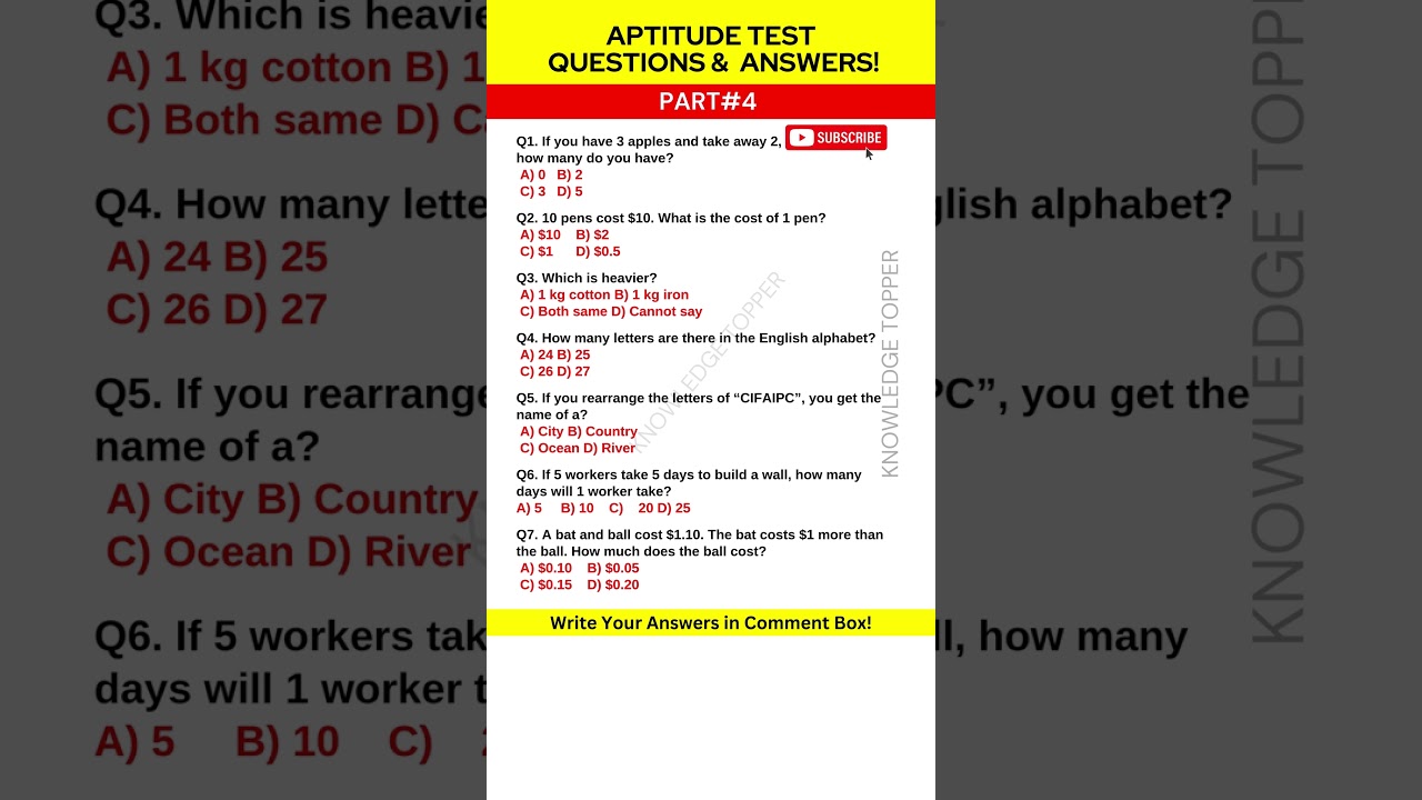 7 Aptitude Test Preparation Questions and Answers | Aptitude Test Assessment