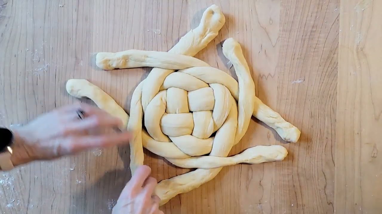Braiding round challah