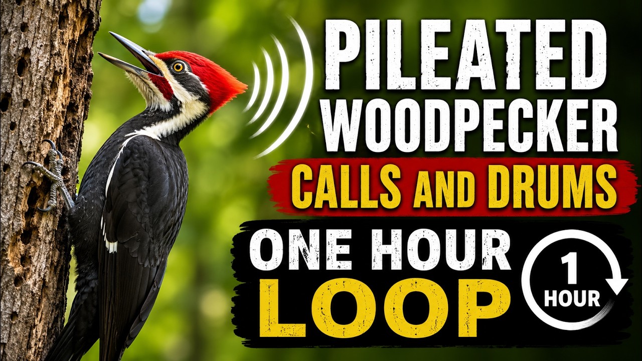 Pileated Woodpecker Calls and Drums - ONE HOUR LOOP