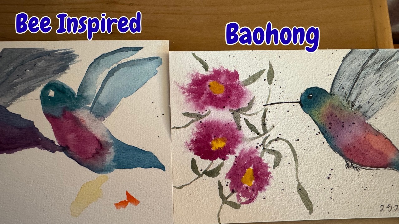 Колибри, нарисованная акварелью