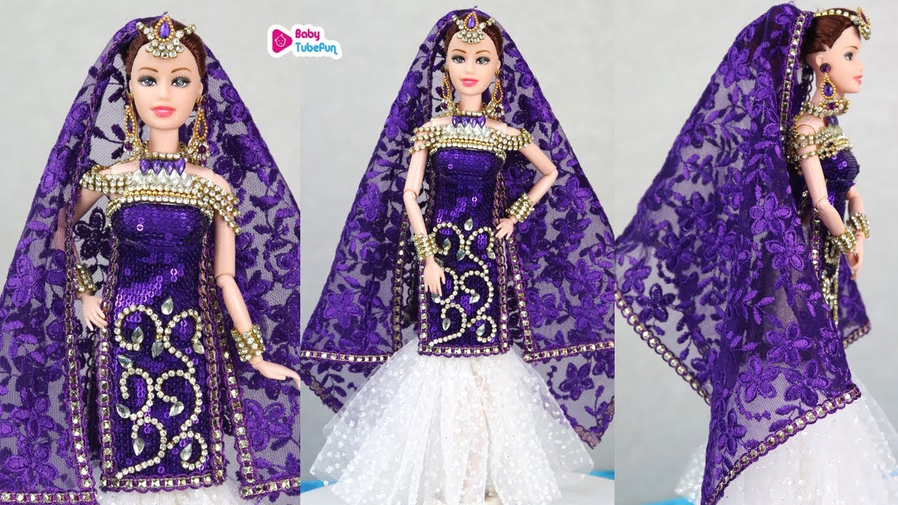 Barbie Doll Lehenga Mermaid style for Rukhwat,  indian bridal doll dress and jewellery
