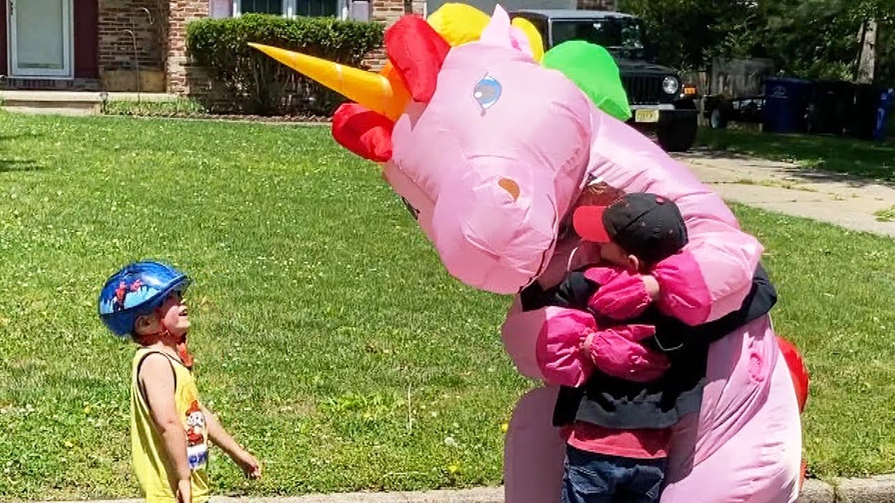 Grandma Buys Inflatable Unicorn Costume To Hug Grandkids