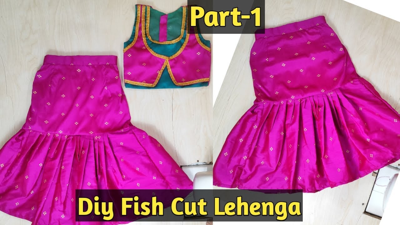 Fish cut lehenga cutting and stitching for 3-4year baby girl | DIY fish cut lehenga | Lehenga choli