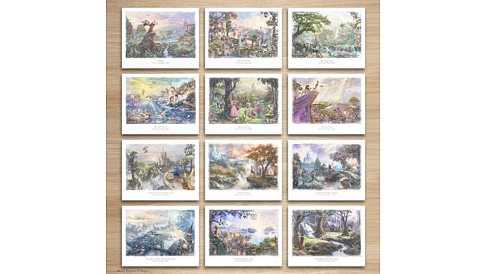 Thomas Kinkade Disney  Folio Set of 12 Wall Art