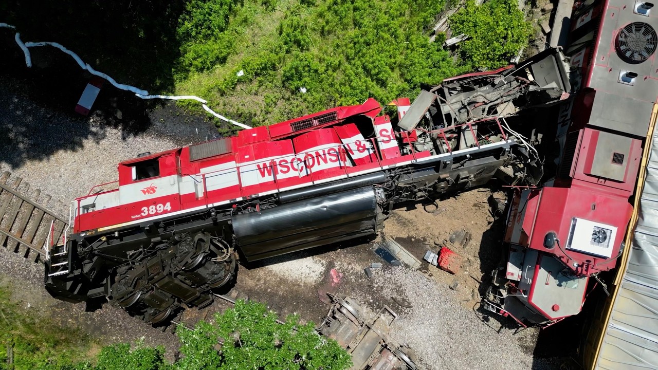 WSOR Hartford Train Derailment Drone Flyover
