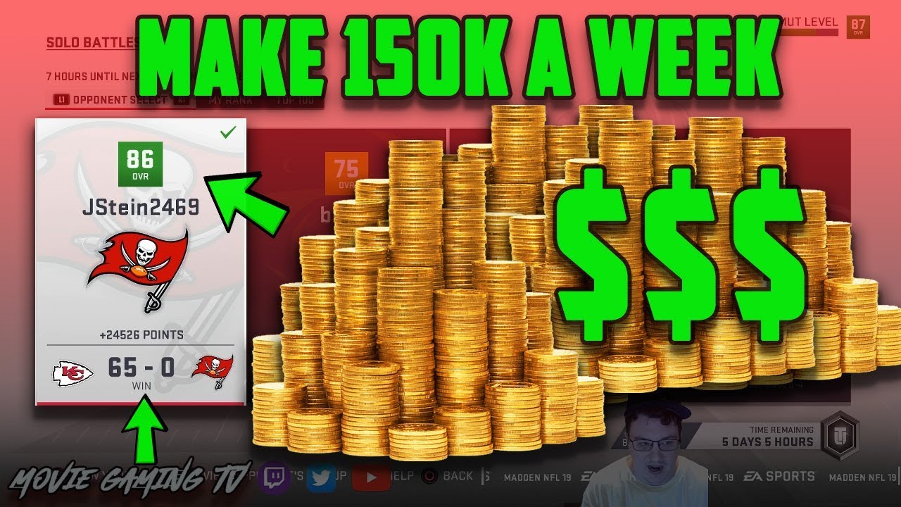 Make 150k Coins a Week With This Method!!!  Solo Battles Tips Madden 19
