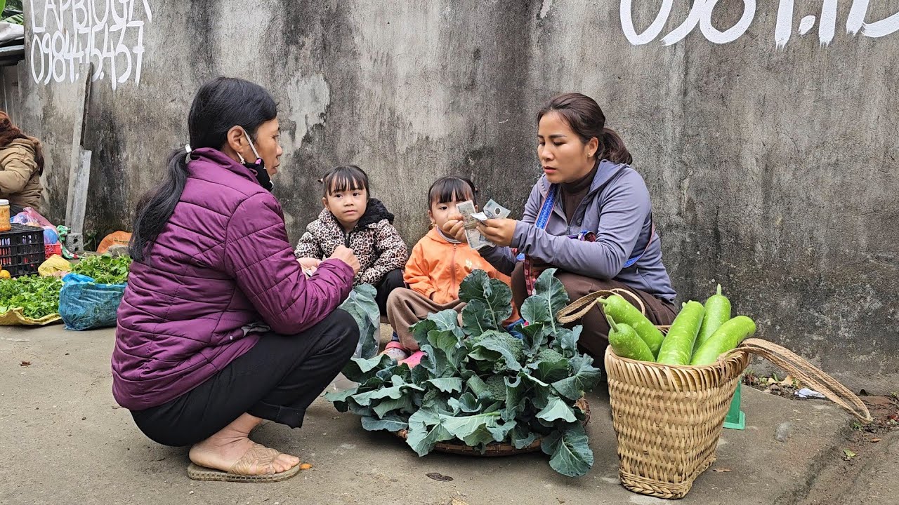Tram Anh and Tra harvest vegetables with their mother and renovate the garden to grow herbs.