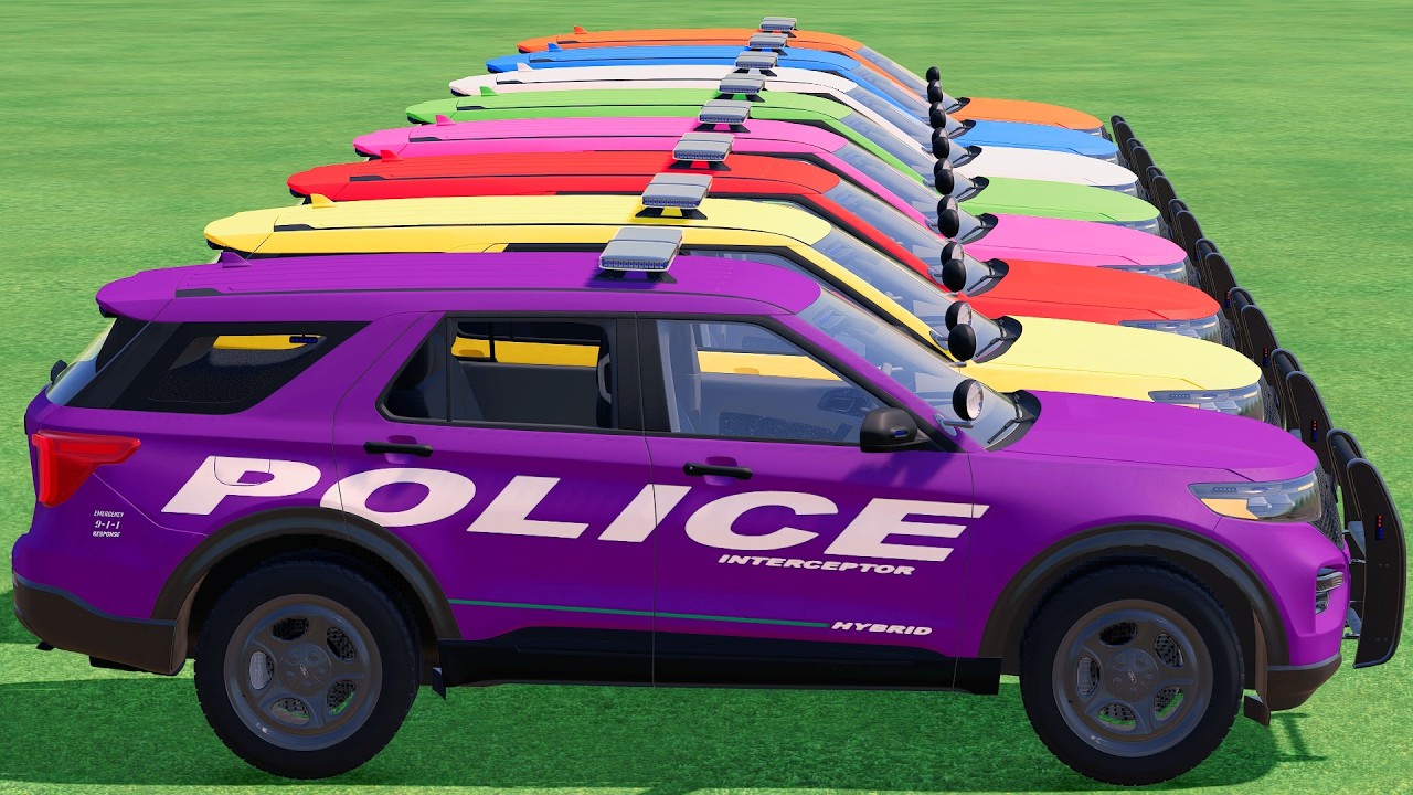 GO! POLICE CARS, AMBULANCE, FIRE TRUCK, COLORFUL CARS WITH TRUCK & TRAIN FARMING SIMULATOR 22! #116