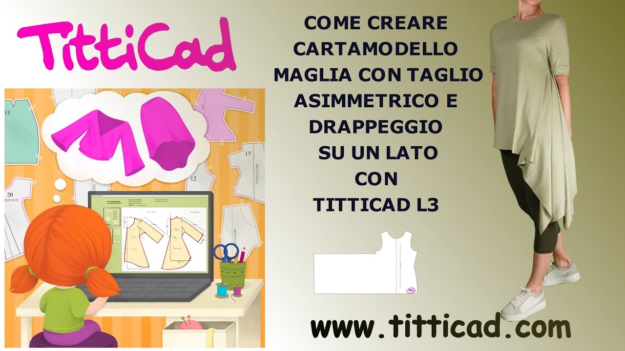 Come creare Cartamodello di una maglia asimmetrica con drappeggio su un lato con TittiCad  MOD VT 40