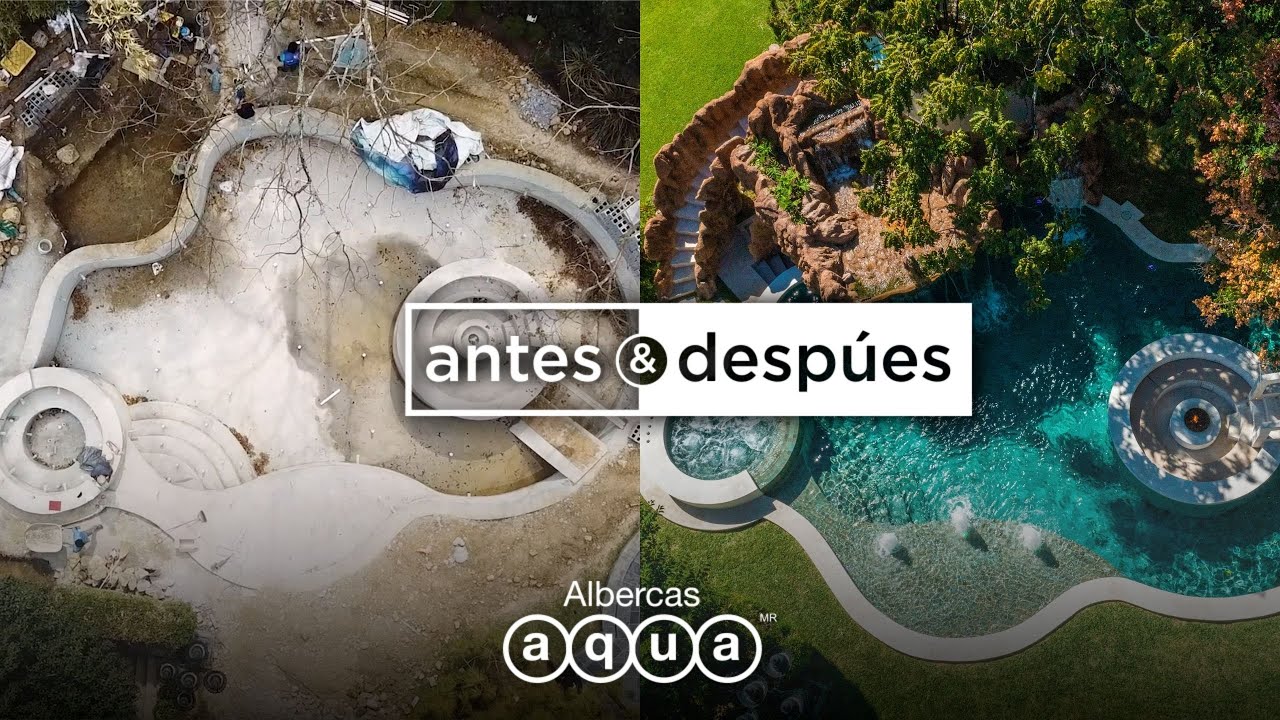 Antes y después de increíble alberca con CASCADA y SALA SECA | Albercas Aqua