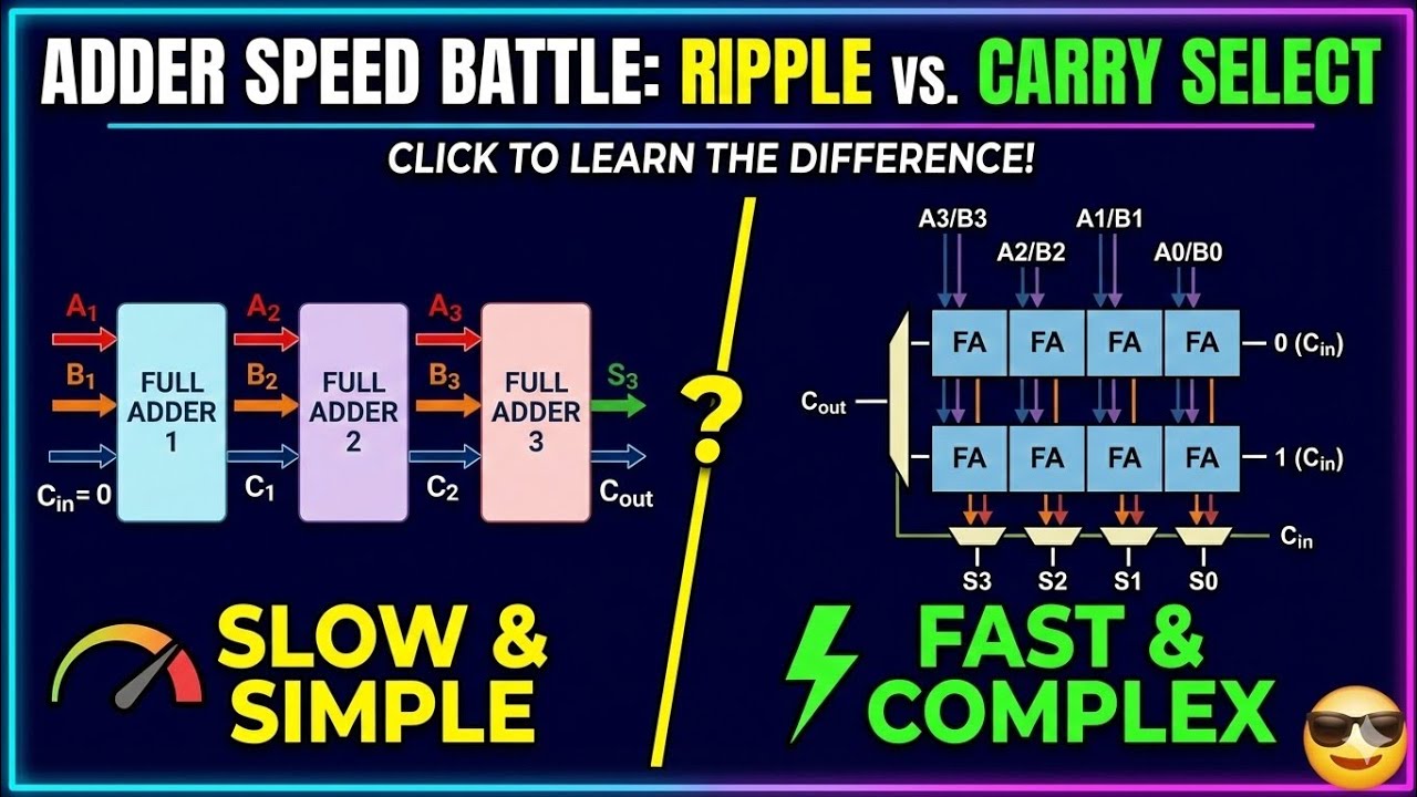 Ripple Carry vs. Carry Select Adder — Which is FASTER? 🚀 | Digital Arithmetic Explained 