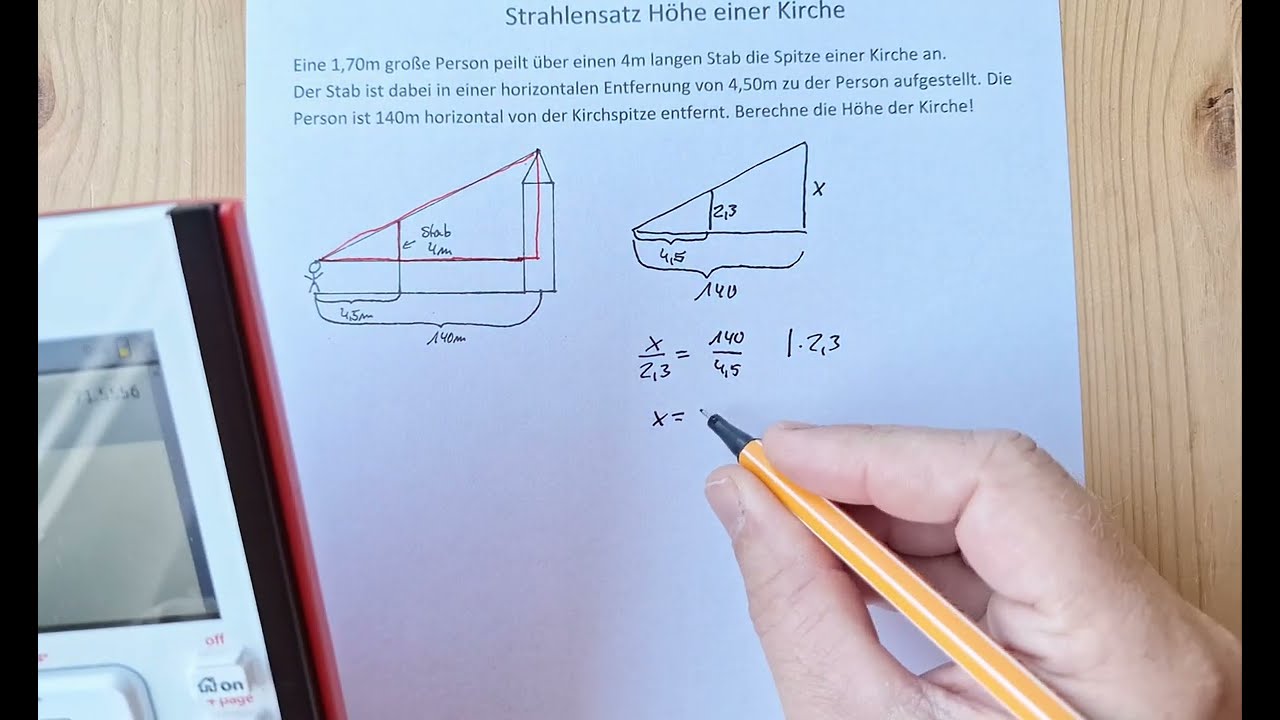 Strahlensatz: Höhe einer Kirche berechnen (2.Strahlensatz)