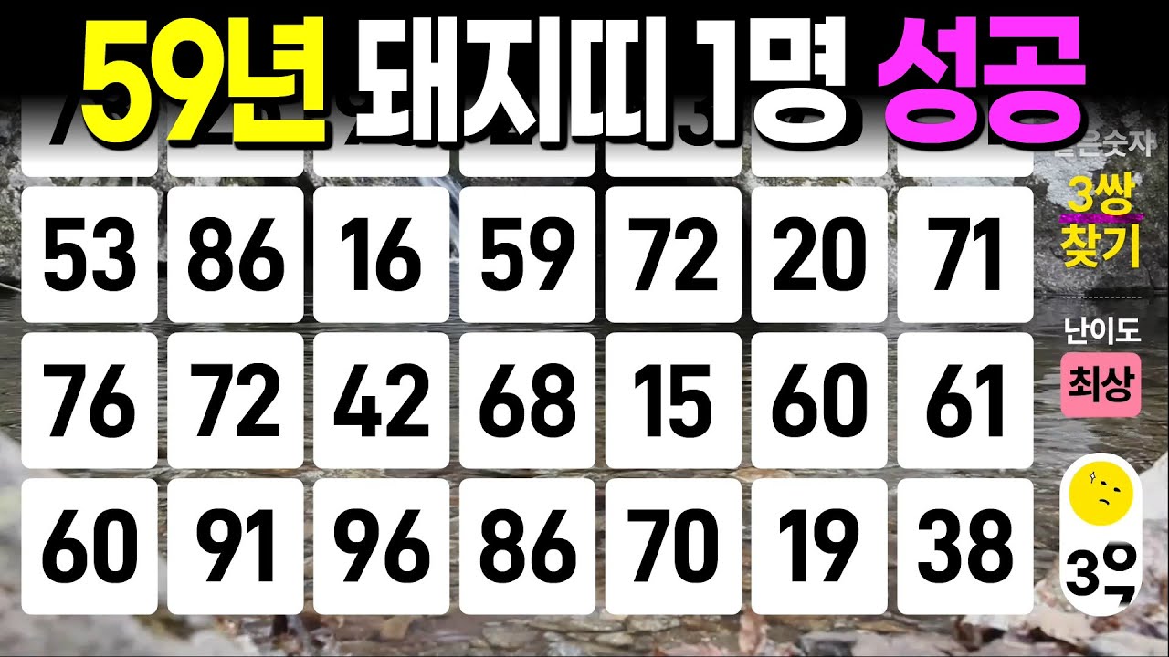 59년 돼지띠 1명 성공 - 같은숫자찾기, 치매예방퀴즈, 치매예방활동, 숫자퀴즈, 숫자찾기, 단어퀴즈, 치매테스트