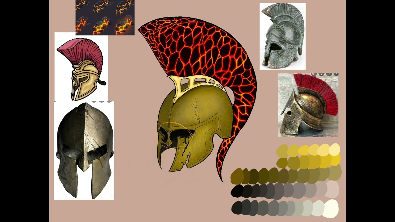 Spartan Helmet with Fire - drawing