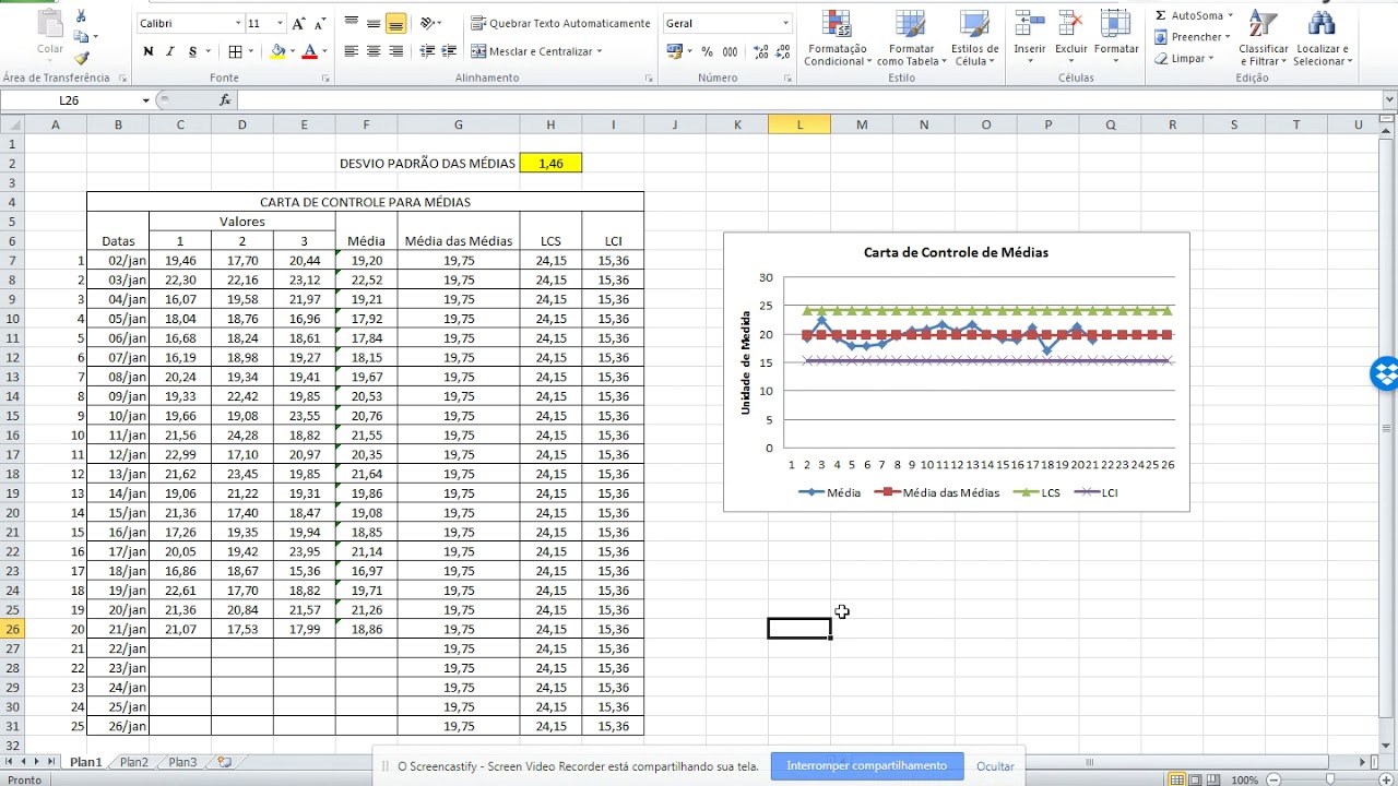Tutorial: Carta de Controle para Médias no Excel