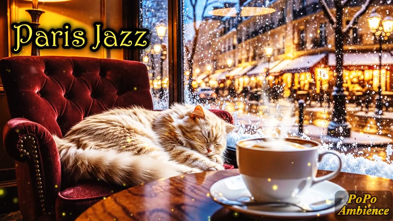 Paris Jazz Cafe Ambience ❄️ Cozy Snowstorm, Smooth Piano & Saxophone Jazz for Study, Relax, Sleep