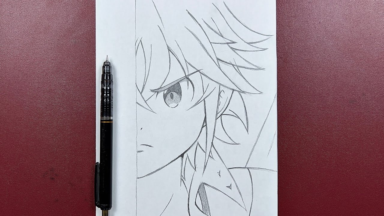 how to draw Meliodas half face | step-by-step