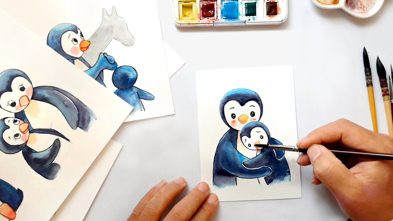 Suluboya Penguen | Çocuk Kitabı Çizim