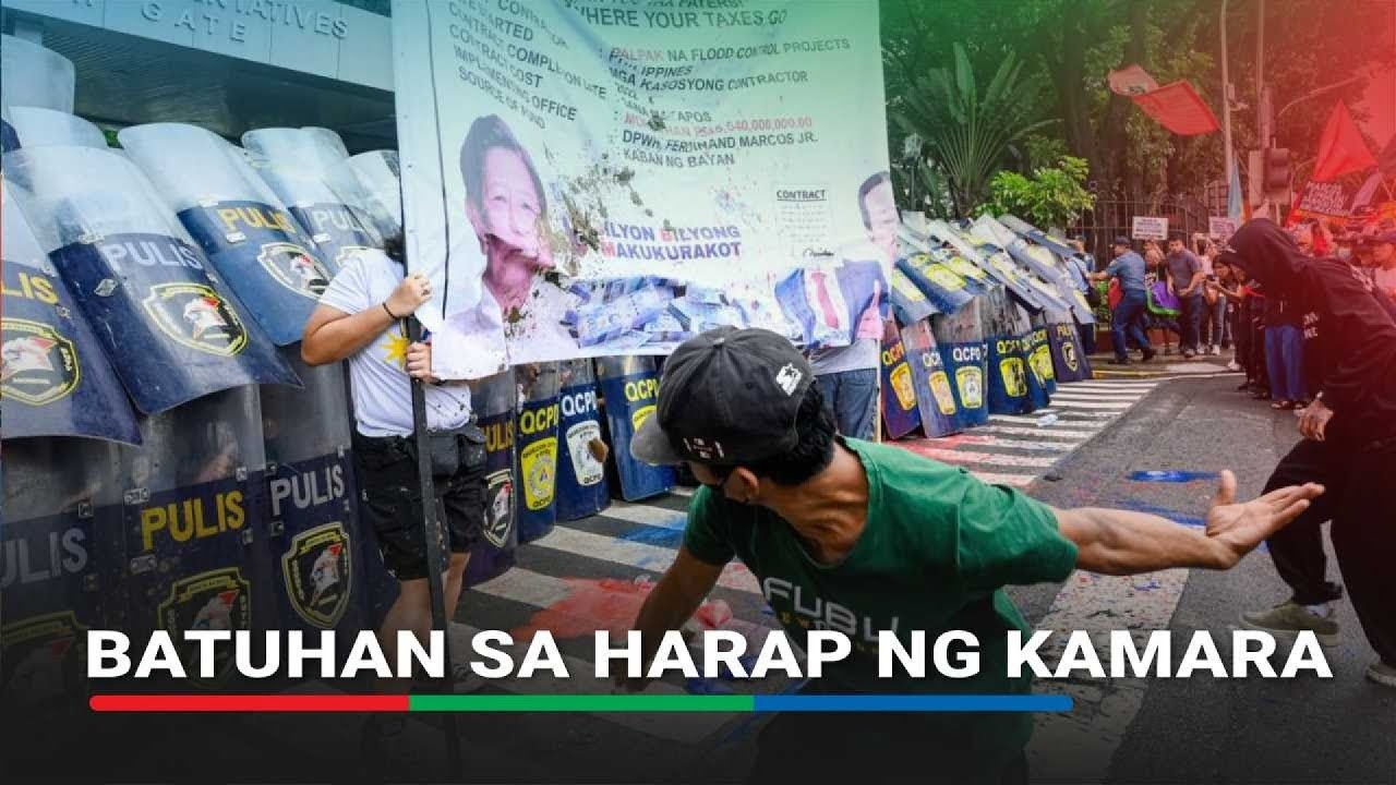Batuhan, sigawan: Protesta kasabay ng pagdinig sa DPWH budget, nauwi sa tensyon | ABS-CBN News