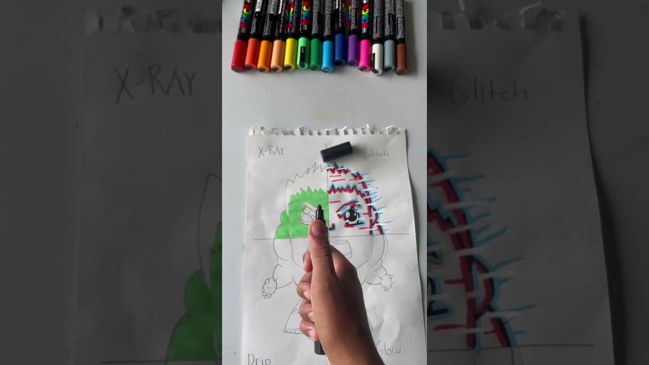 Drawing Hulk in 4 different styles (Part 2) #posca #hulk #subscribe #art #xray