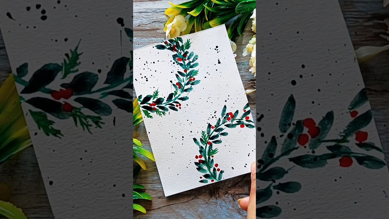 Easy Christmas card ideas/Watercolor technic/Easy tutorial #shortsfeed #christmas #christmasart