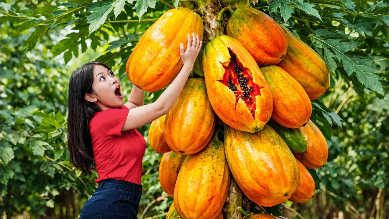 Harvesting Giant Papayas in Tropical Garden | So Many Huge Fruits | Giving Back to Mother Earth