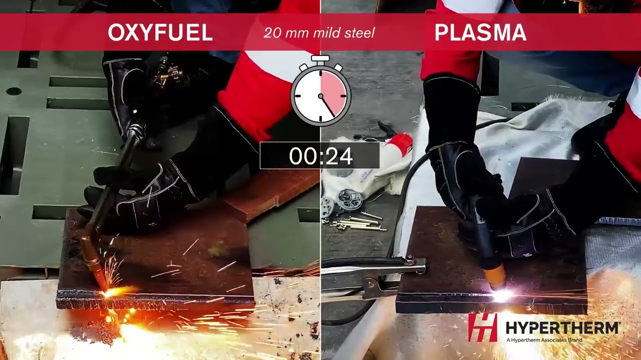 Which cutting process produces a hotter heat affected zone?