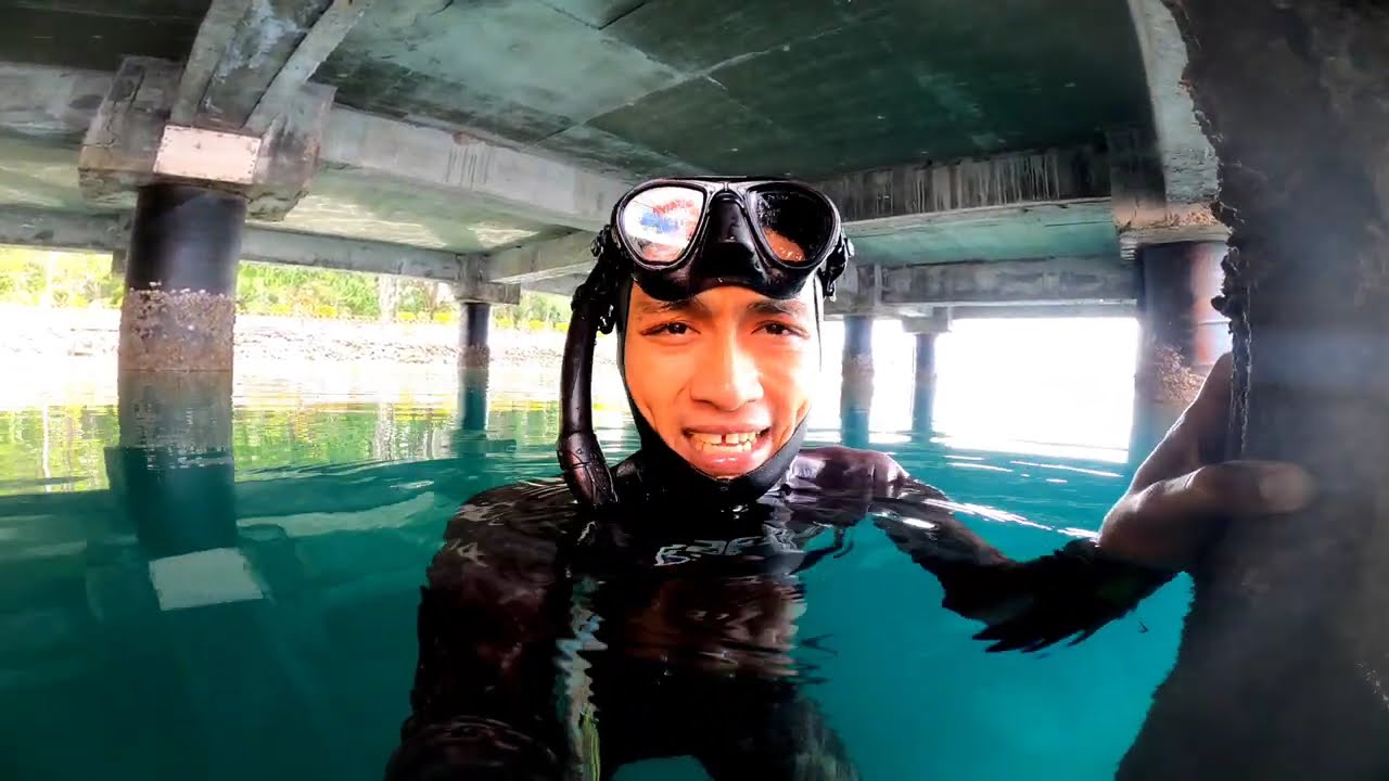 spearfishing panah ikan dibawah dermaga