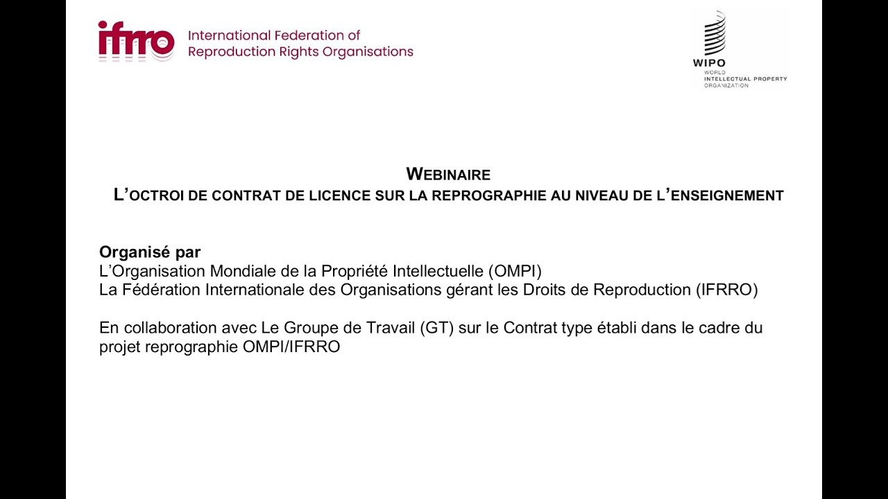 WEBINAIR EL’OCTROI DE CONTRAT DE LICENCE SUR LA REPROGRAPHIE AU NIVEAU DE L’ENSEIGNEMENT