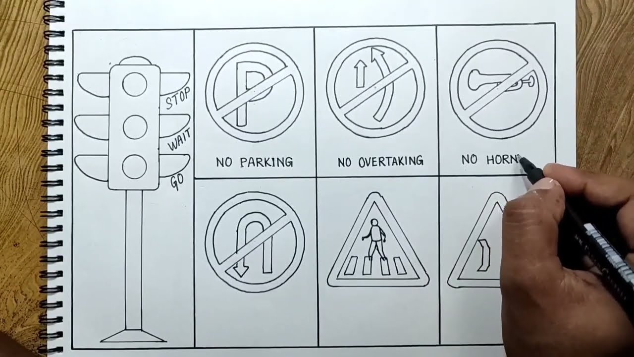 Traffic signals drawing easy way/ Road safety rules drawing