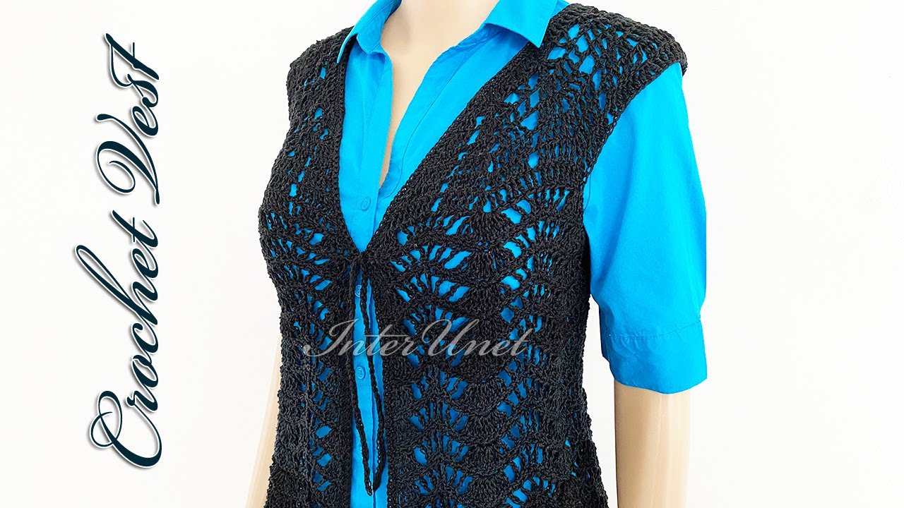 Crochet lace cardigan vest - tie-front summer top crochet pattern