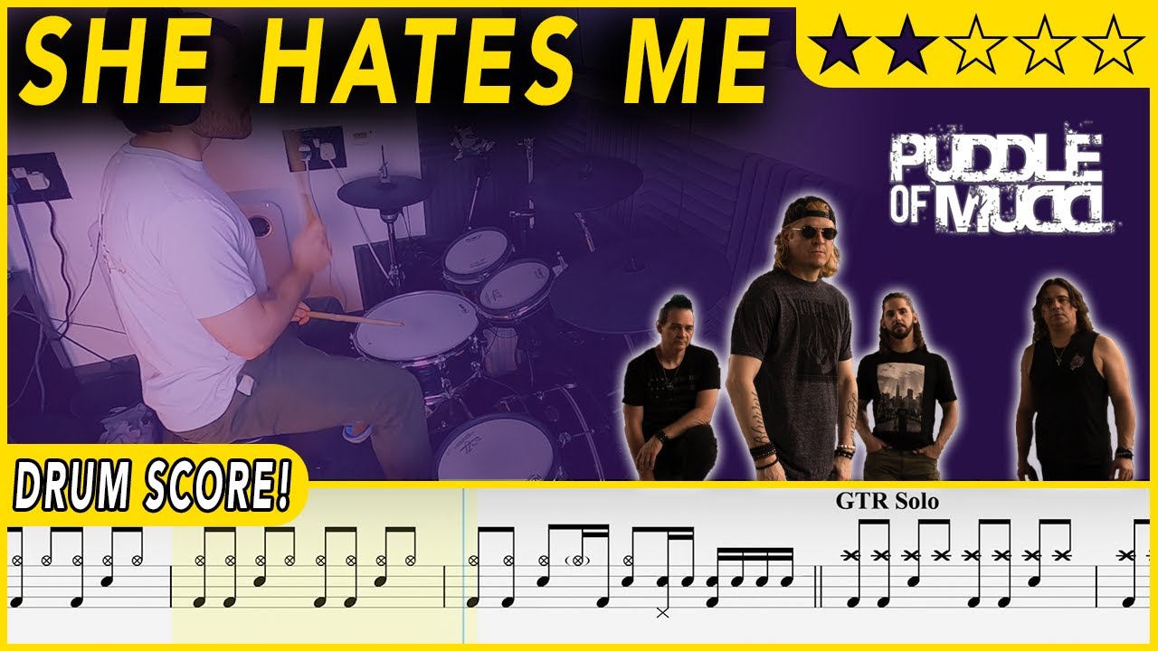 She Hates Me - Puddle Of Mudd | DRUM SCORE Sheet Music | 