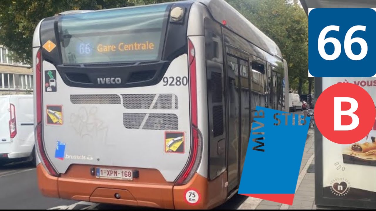 Stib: Trajet de la ligne 66 dans un Iveco 18  hybride entre Gare Centrale et Paul Deschanel (9280)