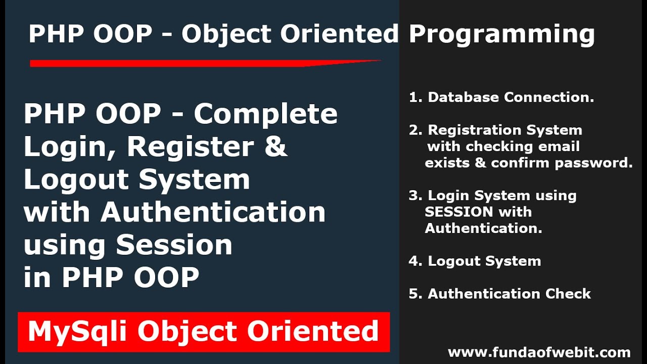 PHP OOP - Complete Login, Register & Logout System w/ Authentication Check using Session in PHP OOP