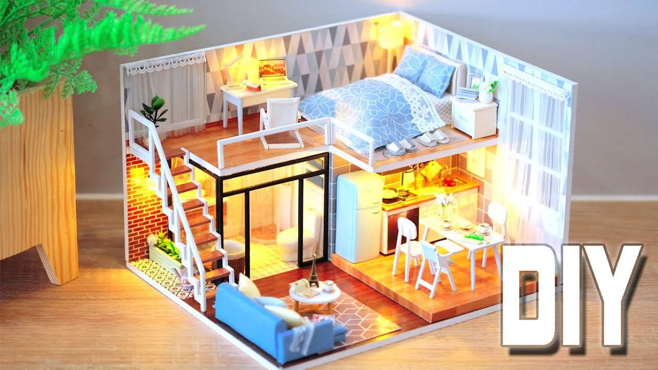DIY Miniature Dollhouse Kit || Blue Times - Duplex Apartment - Relaxing Satisfying Video