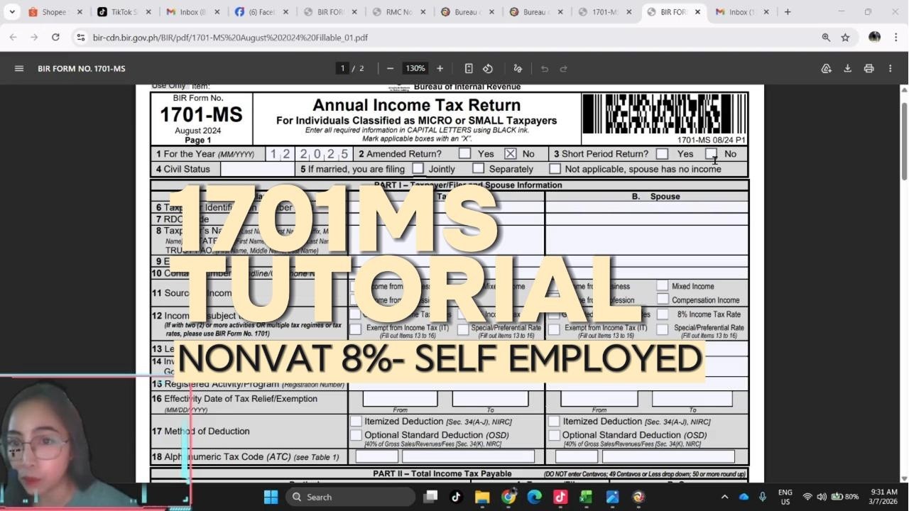 1701MS Tutorial for Nonvat 8% Self employed