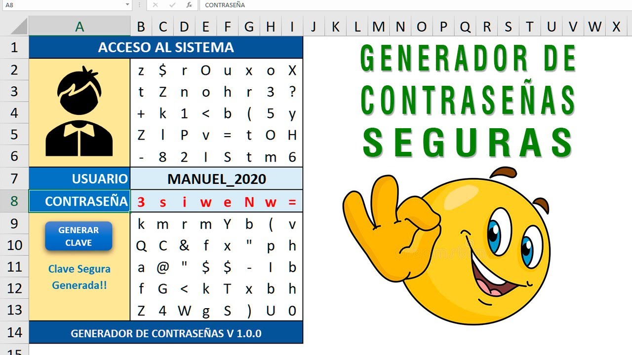 ✅  GENERADOR de  CONTRASEÑAS SEGURAS en EXCEL - FÓRMULAS y MACROS 🔒