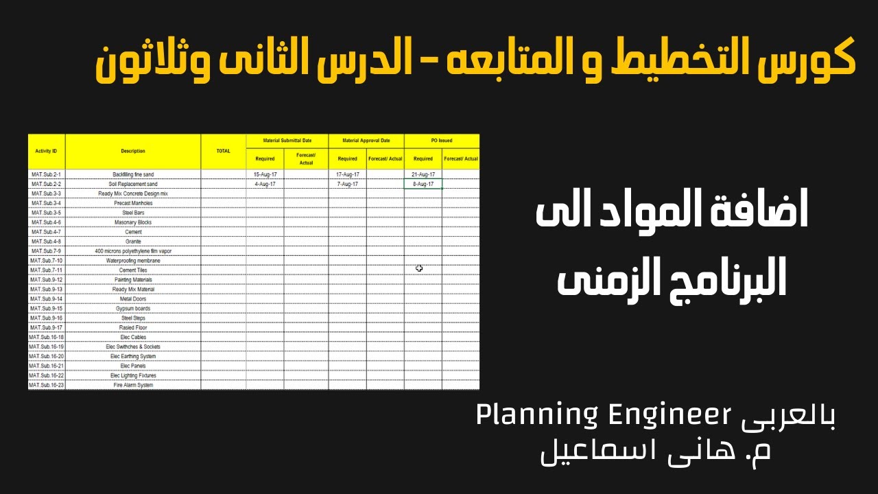 كورس التخطيط و المتابعه | الدرس الثانى وثلاثون اضافة المواد الى البرنامج الزمنى