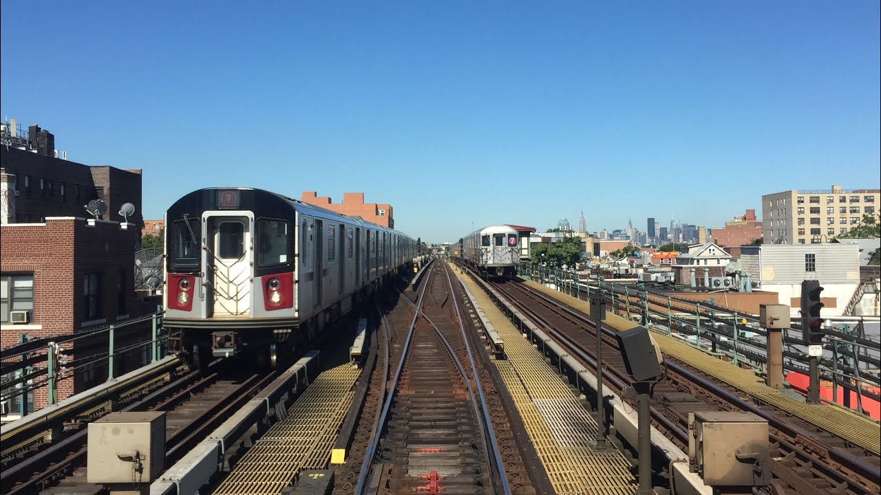 NYC Subway HD 60 FPS: Manhattan Bound Bombardier R62A 7 Express Train Railfan Window (6/24/15)