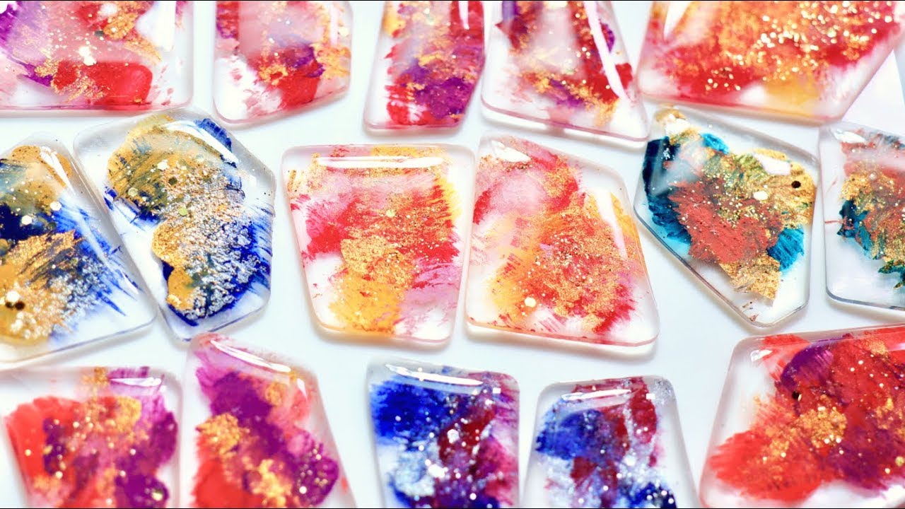 【プラバンとレジン】アクリル絵の具で現代アート風のピアスとイヤリング DIY Hand Painted Jewelry｜Shrink plastic&UV Resin