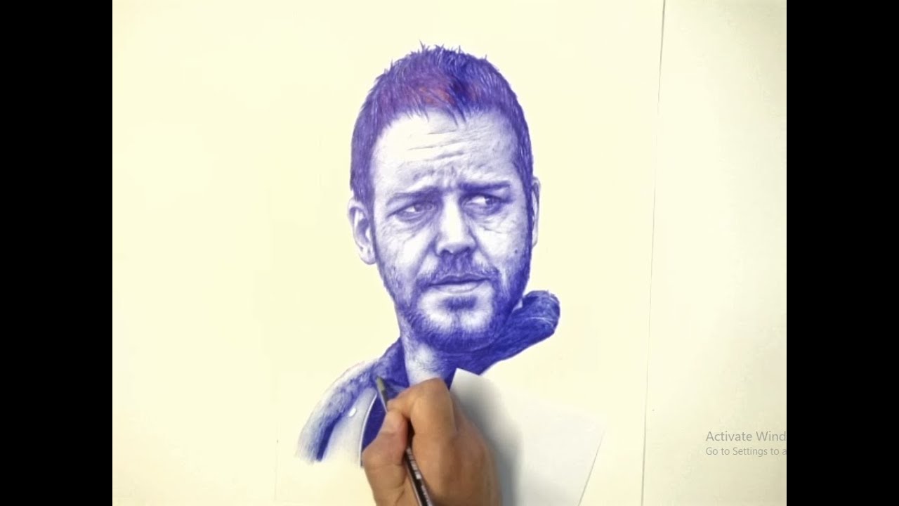 Ballpoint pen drawing of Russell Crowe-رسم بالحبر الجاف
