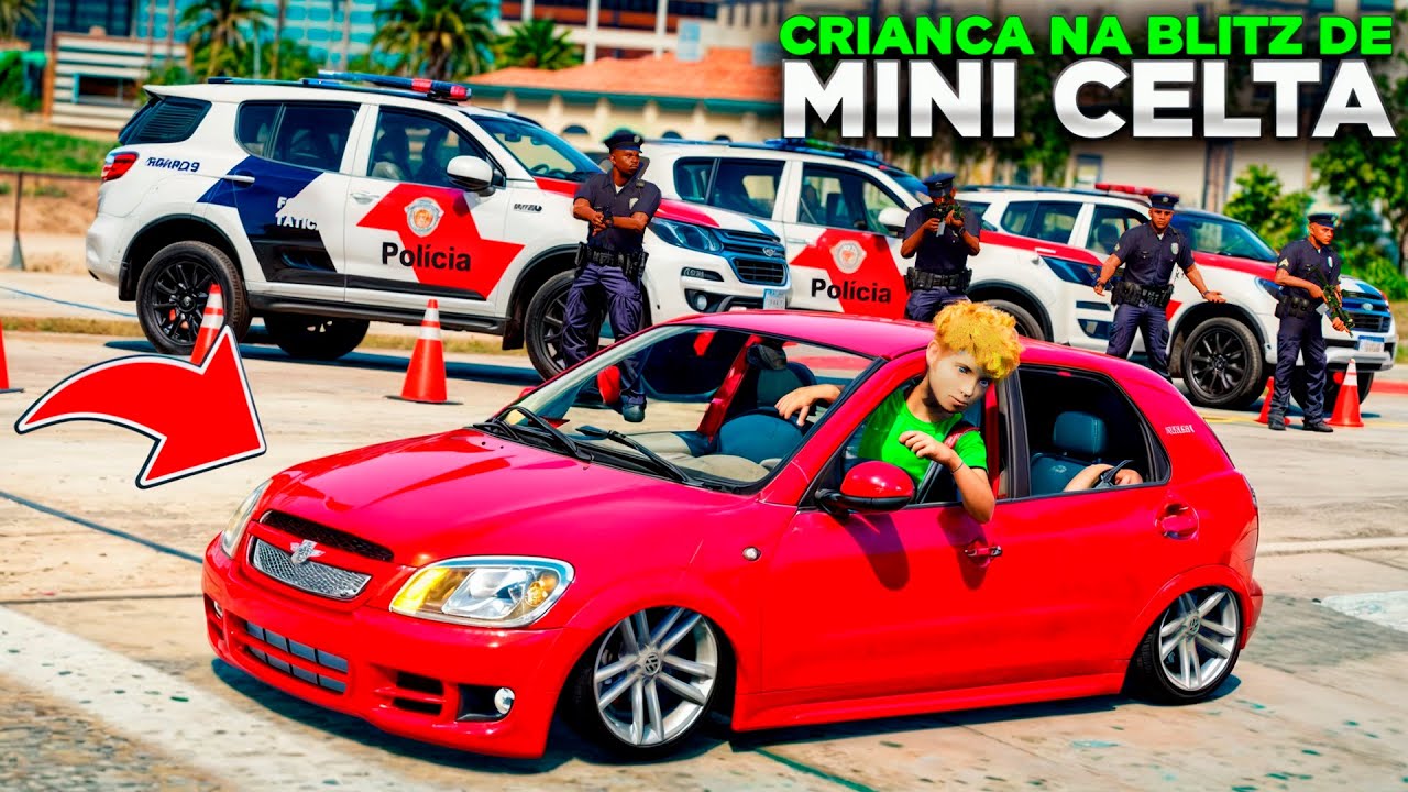CRIANÇA DE MINI CELTA REBAIXADO ROUBADO TENTA PASSAR NA BLITZ! FOI INSANO😱🚔 (GTA 5)