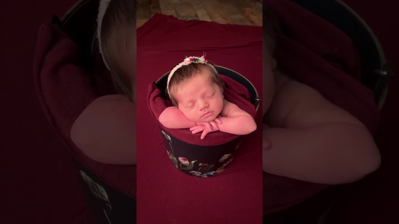 Behind the scenes of a smiley newborn bucket pose #amyyangphotography #newbornphotographer
