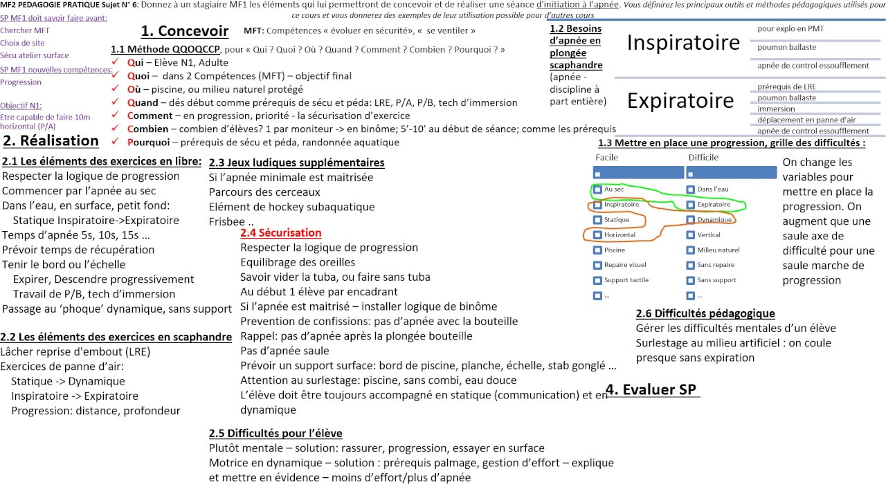 MF2 Pédagogie Pratique n6 : initiation à l’apnée