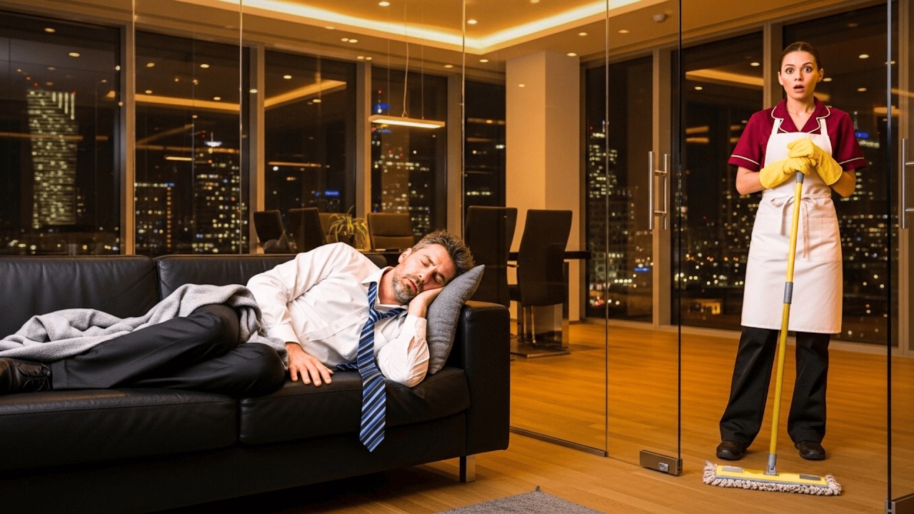 Milioner spał w biurze każdej nocy… sprzątaczka odkryła, że nigdzie indziej nie mógł wrócić