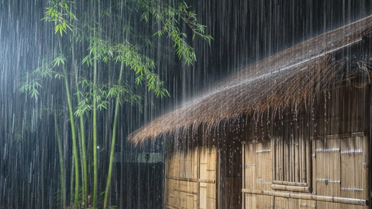 🔴 Heavy Night Rain Beside a Bamboo House 🌧️ Extremely Heavy Rain Sounds for Deep Sleep
