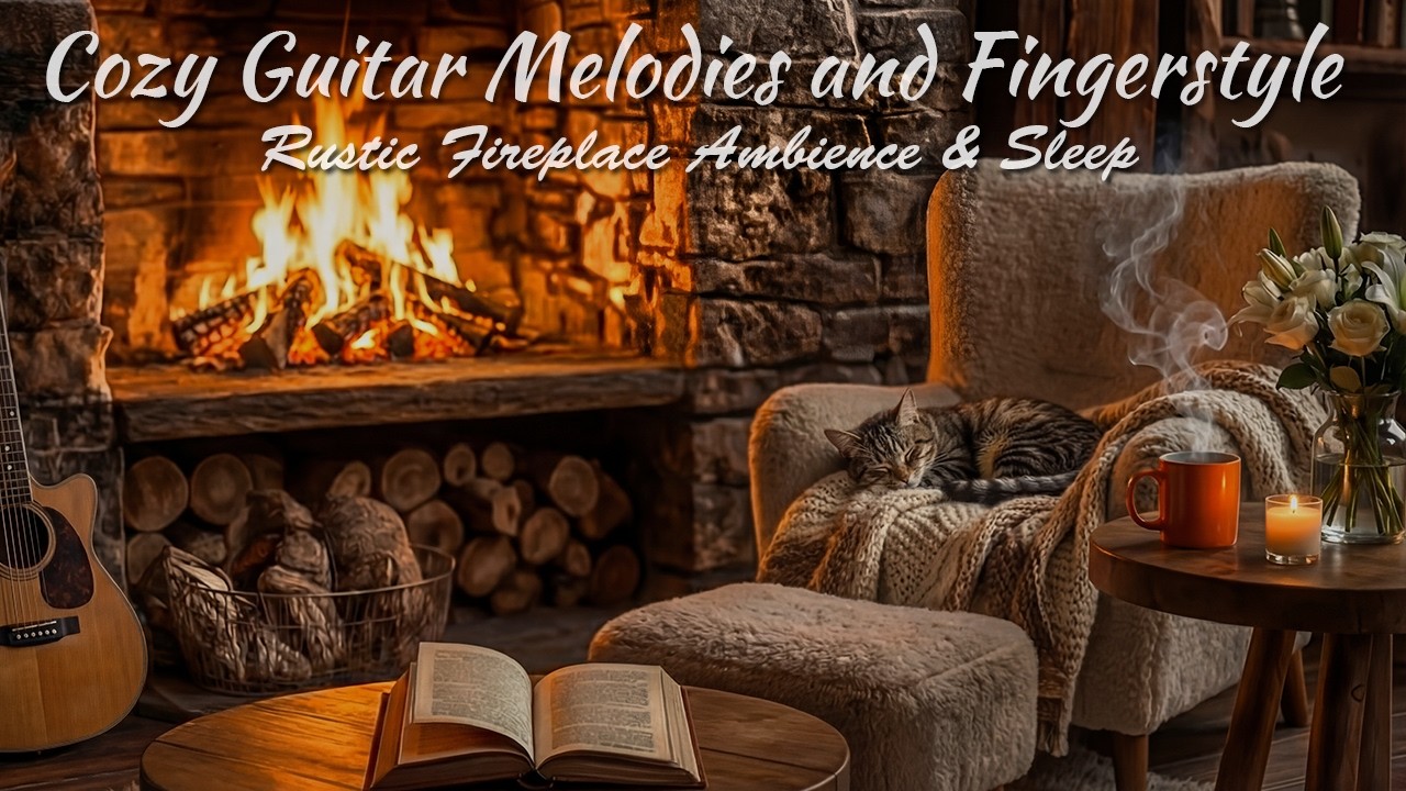 Cozy Acoustic  Guitar For Relaxation & Chill | Rustic Fireplace Ambience & Sleep