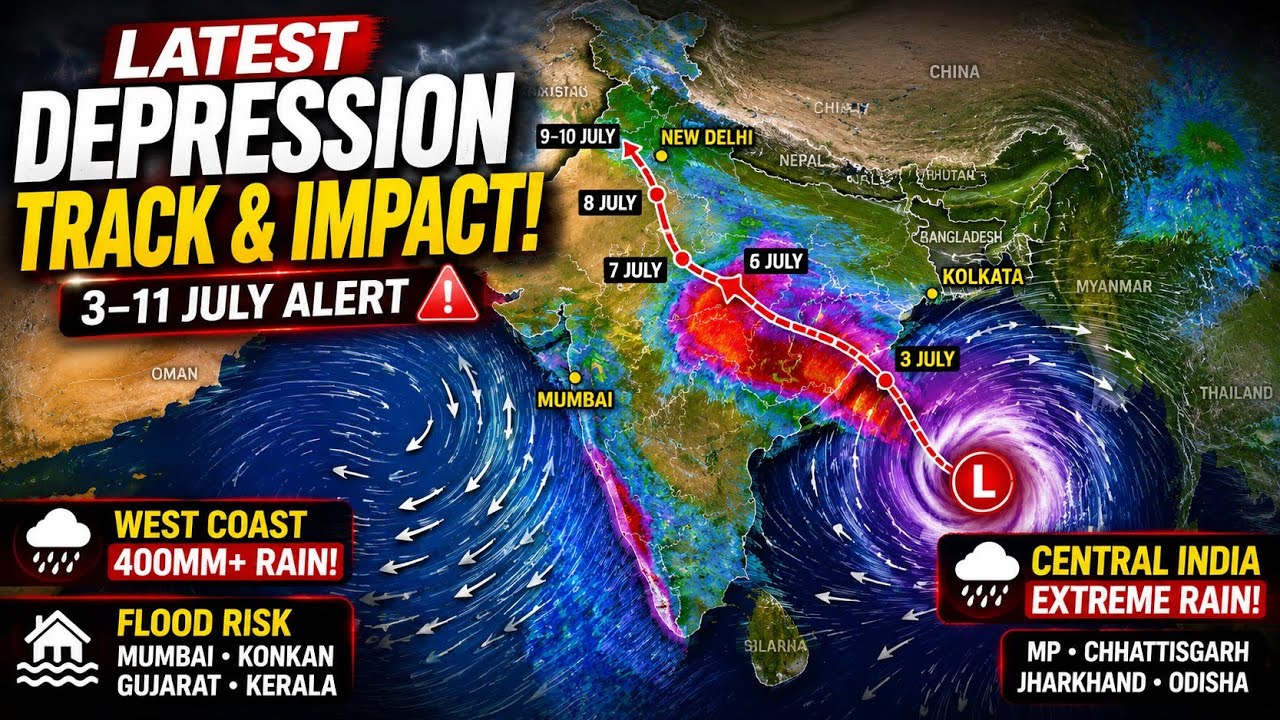 Depression Track Update: 3&ndash;11 July Flood Alert | Mumbai, MP & East India Extremely Heavy Rain ⚠️